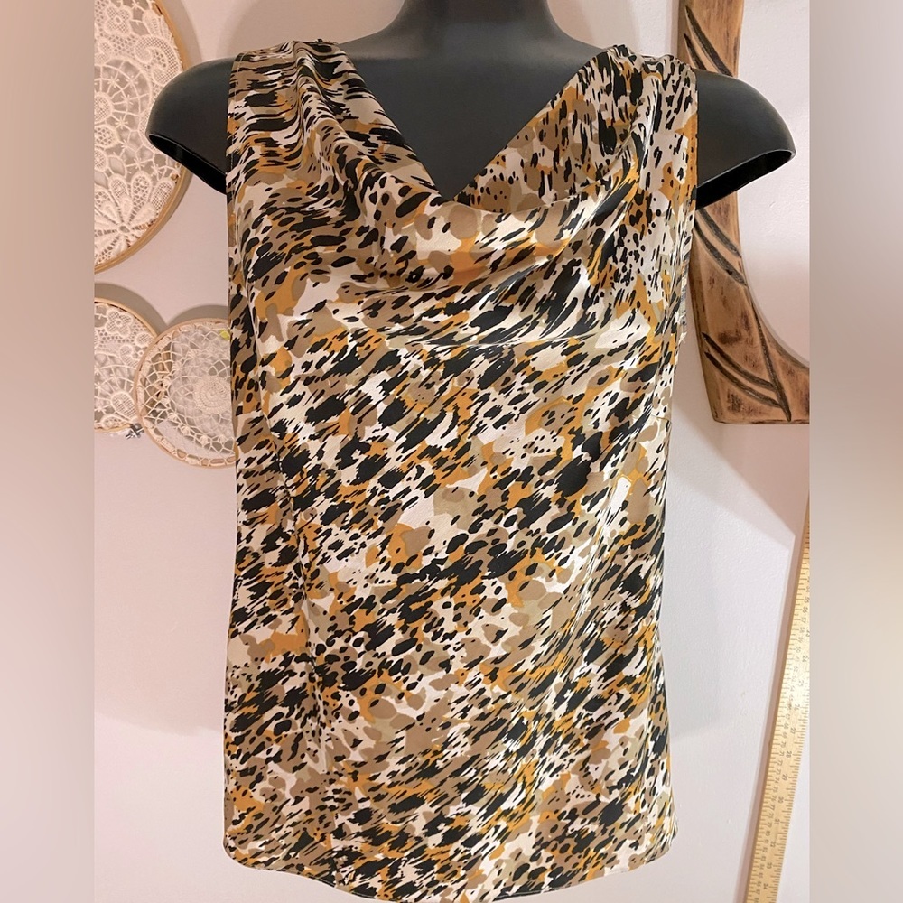 Banana Republic cowl-neck animal print sleeveless top